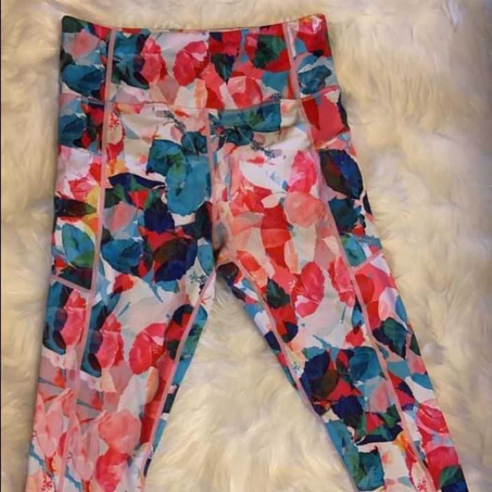 Zyia Zipper Floral Light N Tight Leggings sz 8-10
